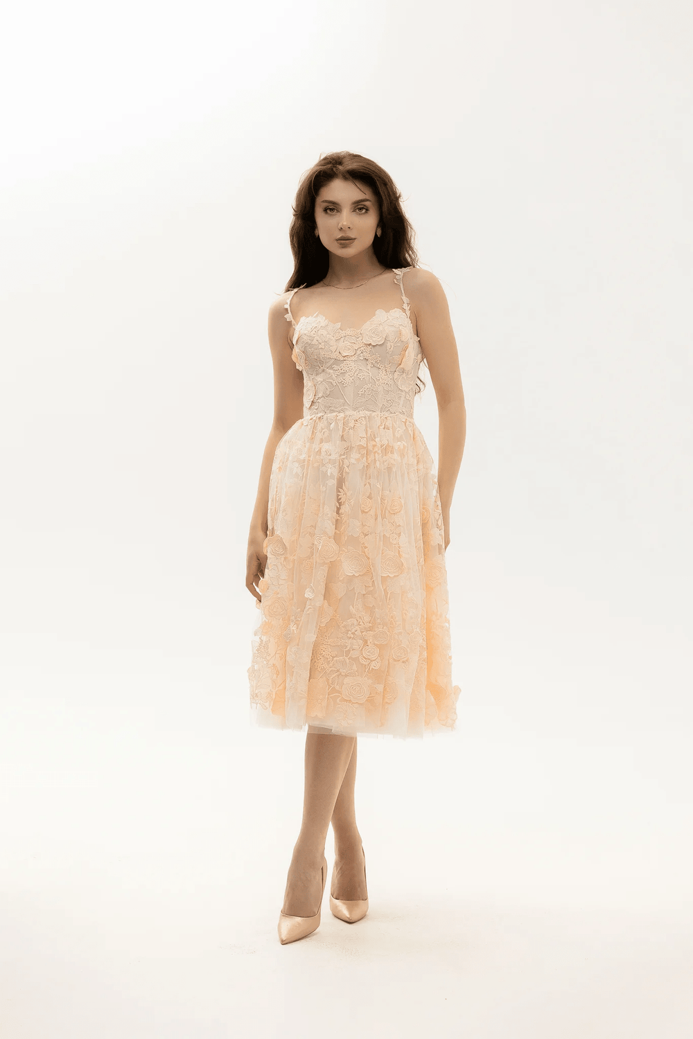 Pink Evening Gown Dresses with Floral Appliqué – Floral Evening Dress with Sweetheart Neckline - Short Formal Dress with Layered Skirt Plus Size - WonderlandByLilian