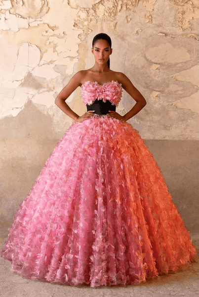 pink black corset dress Floral Ball Gown with Waist Strapless Couture Princess Romantic Petal Evening Gown Fairytale Formal Dress Plus Size Fabric_Satin Organza feminine touch Size:OSFM HYZ Womens Fall Casual