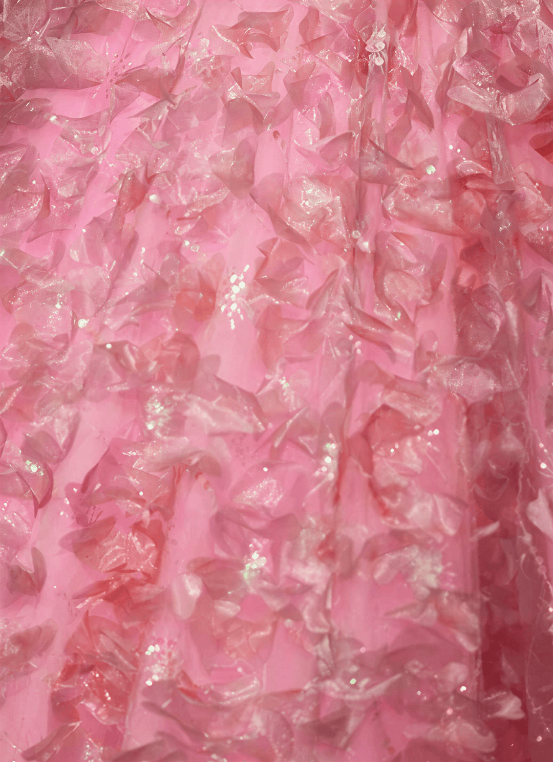 Pink Floral Ball Gown with Black Corset Waist Strapless Couture Princess Dress Romantic Petal Evening Gown Fairytale Formal Dress Plus Size - WonderlandByLilian