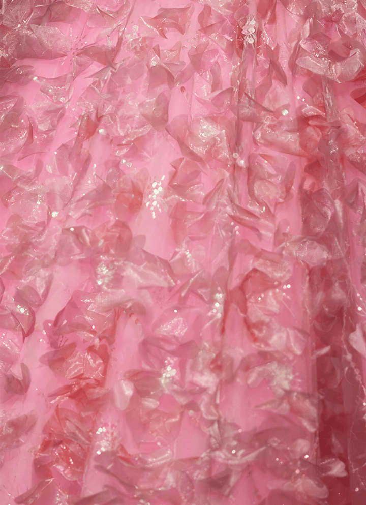 Pink Floral Ball Gown with Black Corset Waist Strapless Couture Princess Dress Romantic Petal Evening Gown Fairytale Formal Dress Plus Size - WonderlandByLilian
