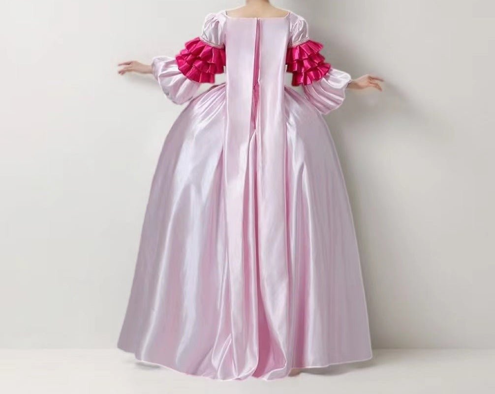 Pink Flourish Rococo Ball Gown – Victorian Style Dress with Cascading Rose Accents Plus Size - WonderlandByLilian