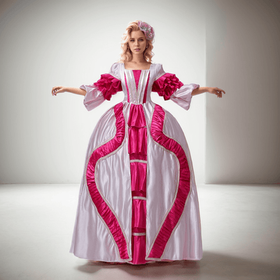 Pink Flourish Rococo Ball Gown – Victorian Style Dress with Cascading Rose Accents Plus Size - WonderlandByLilian