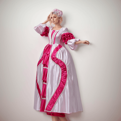 Pink Flourish Rococo Ball Gown – Victorian Style Dress with Cascading Rose Accents Plus Size - WonderlandByLilian