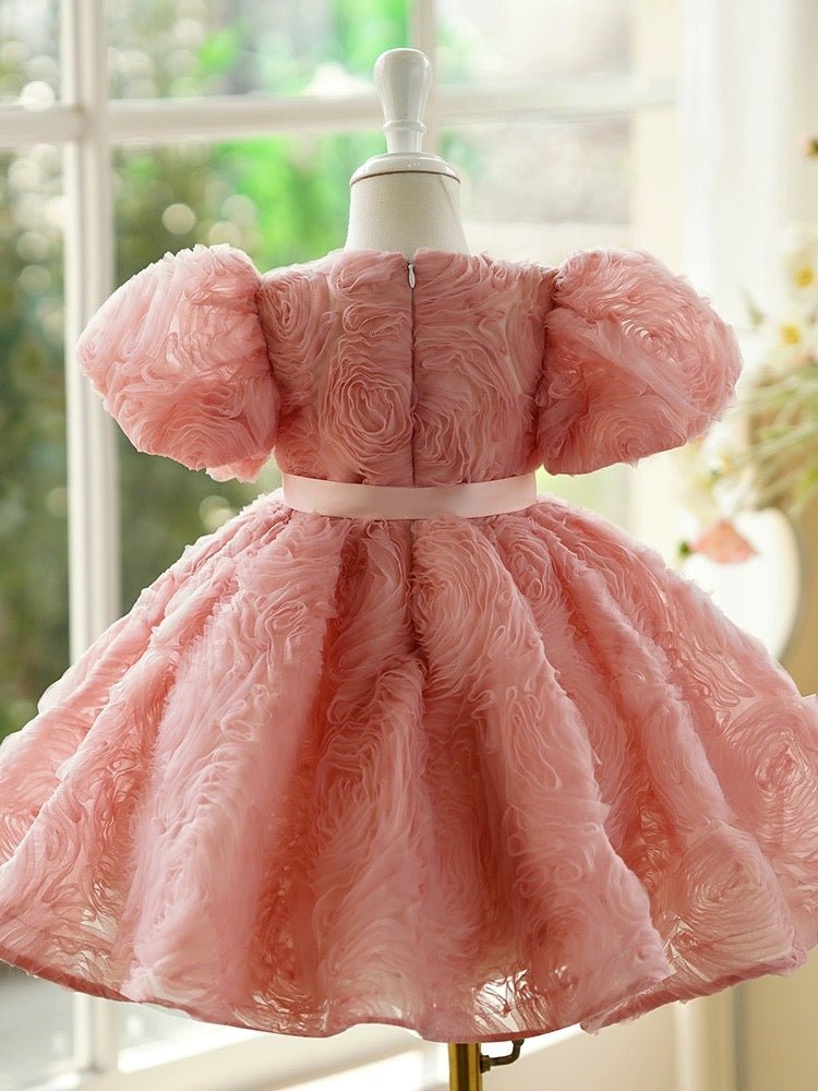 Pink Flower Girl Dress with Textured Ruffles and Satin Bow - Plus Size - WonderlandByLilian