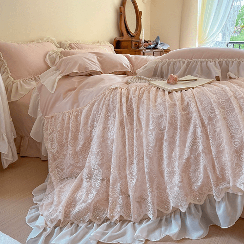 Pink Lace Frill Princess Bedding Set - WonderlandByLilian