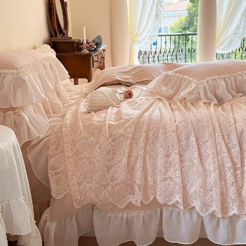 Pink Lace Frill Princess Bedding Set - WonderlandByLilian