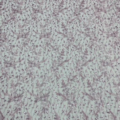 Pink - Purple Sequin Beaded Floral Embroidered Tulle Lace Fabric - WonderlandByLilian