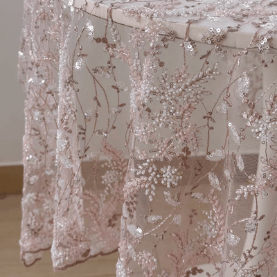 Pink - Purple Sequin Beaded Floral Embroidered Tulle Lace Fabric - WonderlandByLilian