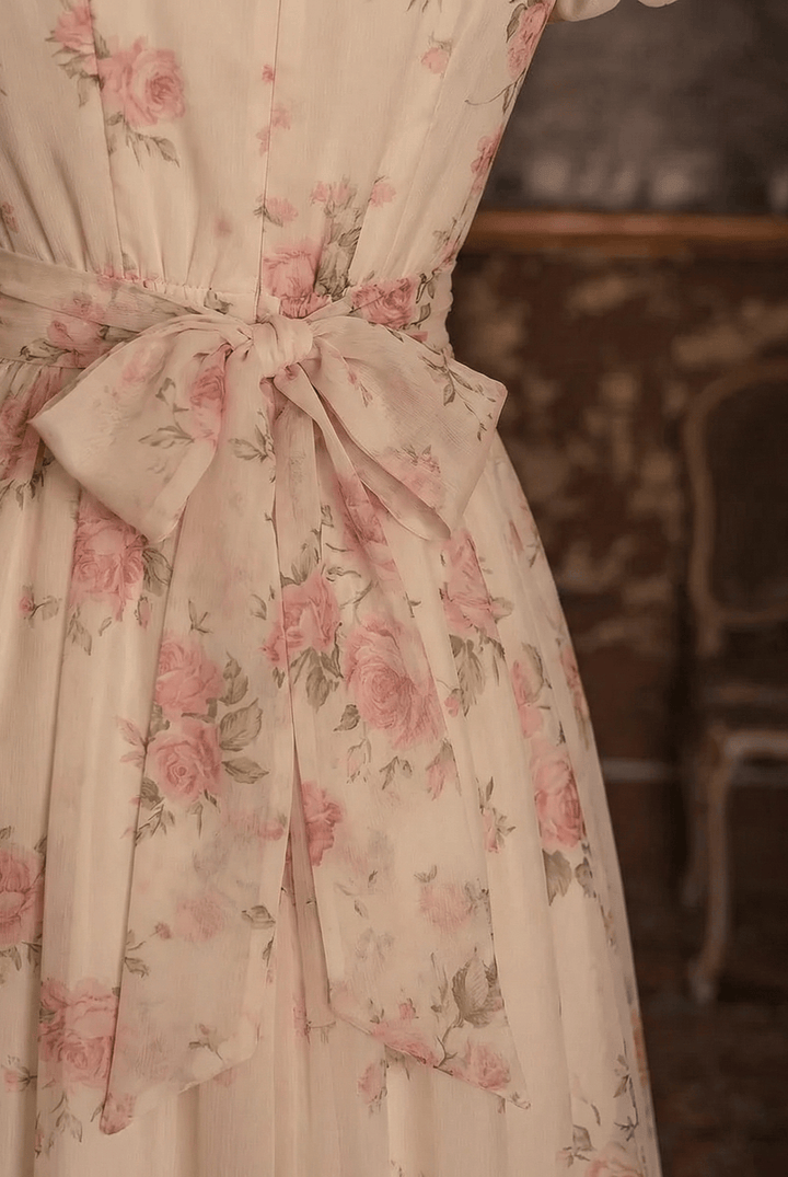 Pink Regency Era Dress in White Chiffon – Empire Waist Regency Gown with Puff Sleeves Plus Size - WonderlandByLilian
