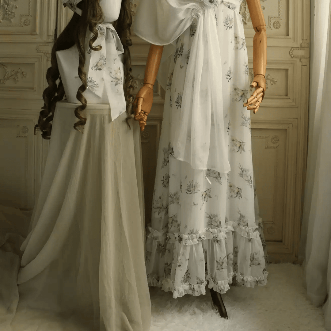 Pink Regency Era Dress in White Chiffon – Empire Waist Regency Gown with Puff Sleeves Plus Size - WonderlandByLilian