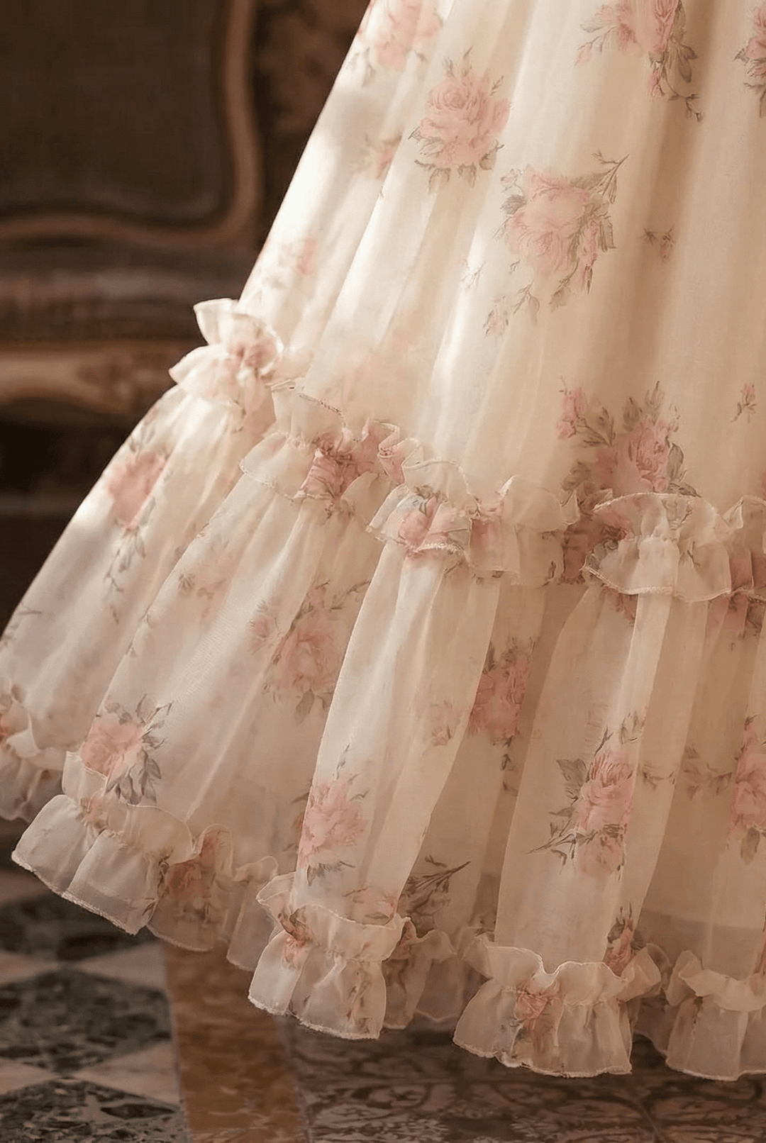 Pink Regency Era Dress in White Chiffon – Empire Waist Regency Gown with Puff Sleeves Plus Size - WonderlandByLilian