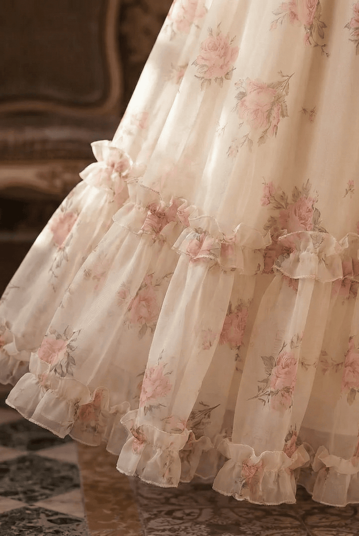 Pink Regency Era Dress in White Chiffon – Empire Waist Regency Gown with Puff Sleeves Plus Size - WonderlandByLilian