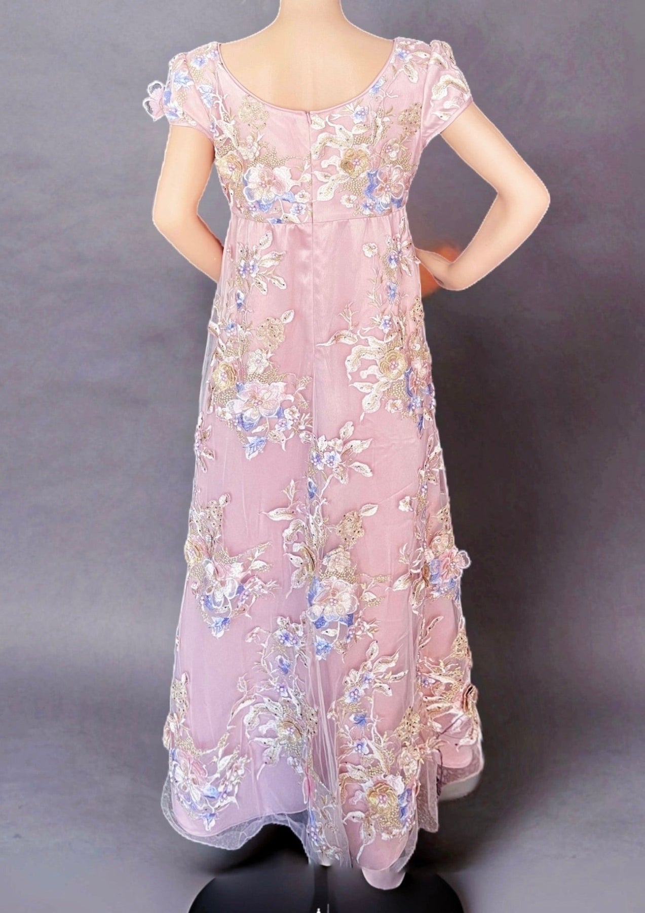Pink Regency Era Embroidered Dress