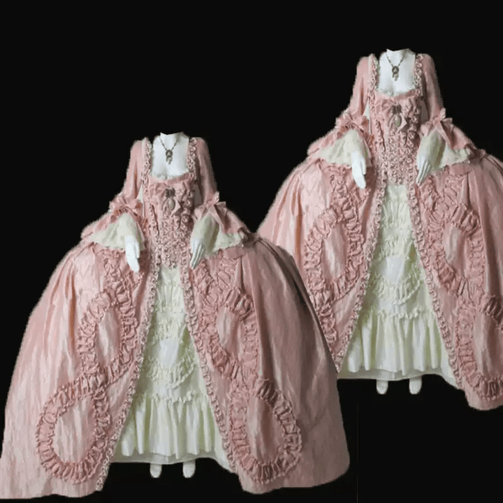 Pink Rococo Sand Dress with Ruffled Lace Embellishments – Victorian - Inspired Ball Gown with Intricate Detailing Plus Size - WonderlandByLilian