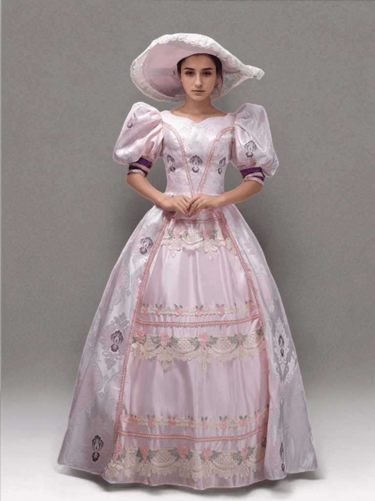 Pink Rococo Style Dress Striking Rose Pink Accents – Victorian Ball Gown Plus Size with Layered Ruffle Sleeves - WonderlandByLilian