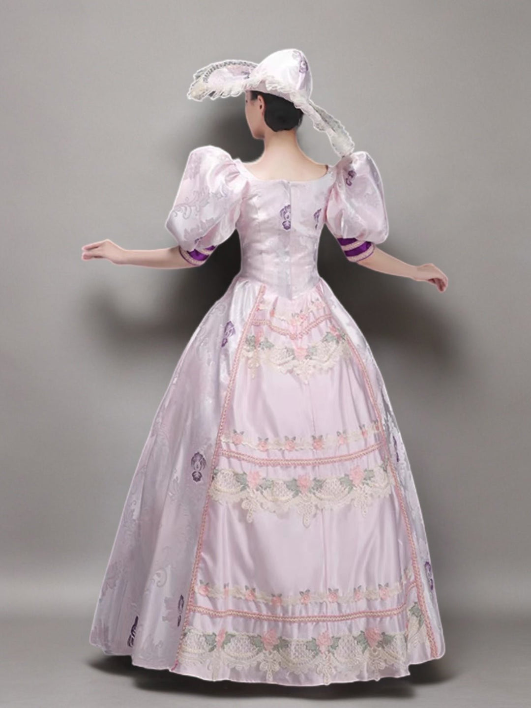 Pink Rococo Style Dress Striking Rose Pink Accents – Victorian Ball Gown Plus Size with Layered Ruffle Sleeves - WonderlandByLilian