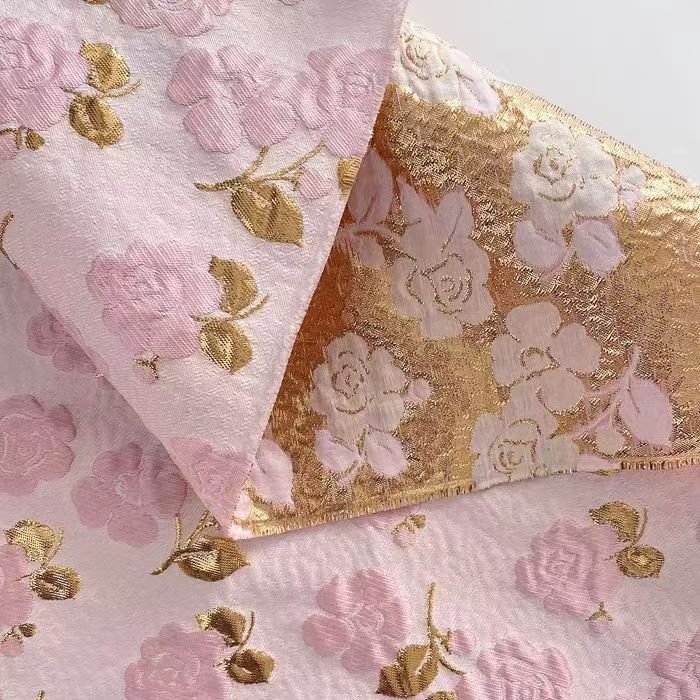 Pink Rose Gold - Woven Jacquard Fabric with Embossed Floral Patterns for Dresses, Skirts, and Bags - WonderlandByLilian