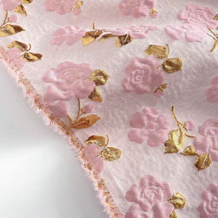 Pink Rose Gold - Woven Jacquard Fabric with Embossed Floral Patterns for Dresses, Skirts, and Bags - WonderlandByLilian