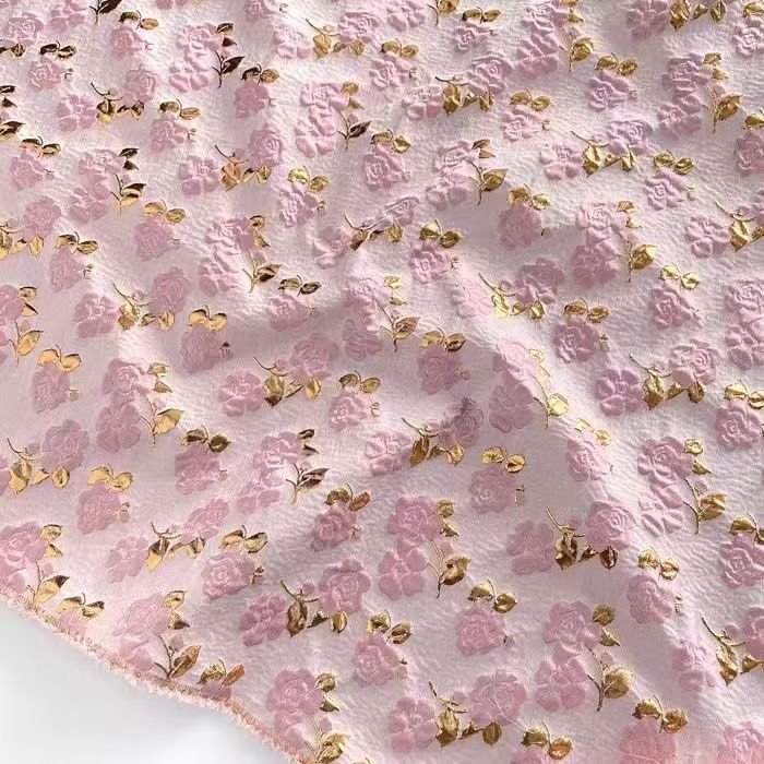 Pink Rose Gold - Woven Jacquard Fabric with Embossed Floral Patterns for Dresses, Skirts, and Bags - WonderlandByLilian