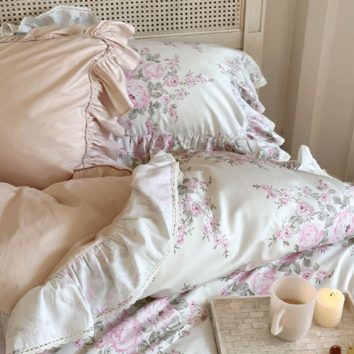 Pink Rose Lace Bedding Set - WonderlandByLilian