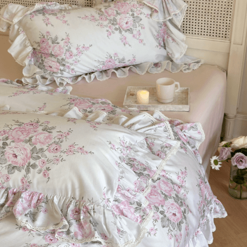 Pink Rose Lace Bedding Set - WonderlandByLilian