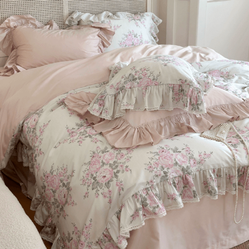 Pink Rose Lace Bedding Set - WonderlandByLilian