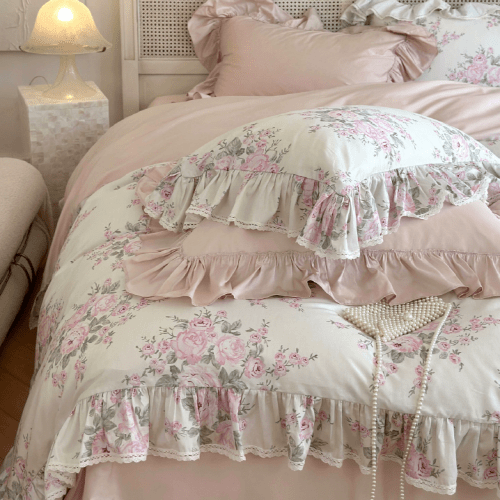 Pink Rose Lace Bedding Set - WonderlandByLilian