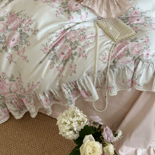 Pink Rose Lace Bedding Set - WonderlandByLilian