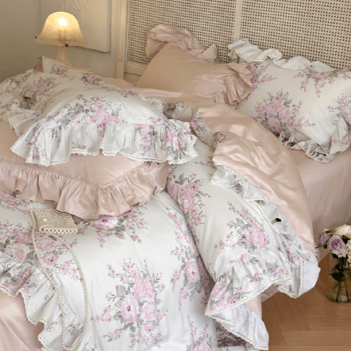 Pink Rose Lace Bedding Set - WonderlandByLilian