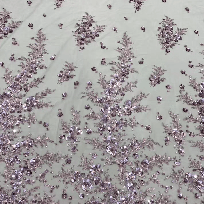 Pink Sequin Embroidered Floral Tulle Lace Fabric - WonderlandByLilian