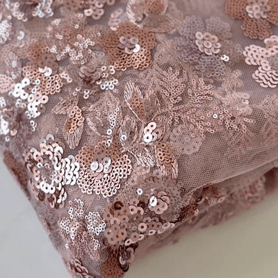 Pink Sequin Embroidered Floral Tulle Lace Fabric - WonderlandByLilian