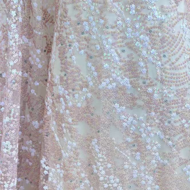 Pink Sequin Floral Embroidered Lace Fabric - WonderlandByLilian