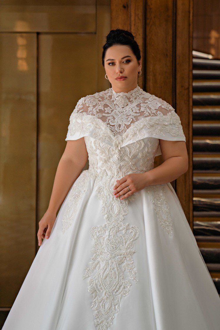 Plus Size Mikado Wedding Dress with Open - Shoulder Corset - Off Shoulder Wedding Dress with Lace - Convertible Wedding Dress - NICOLE - WonderlandByLilian