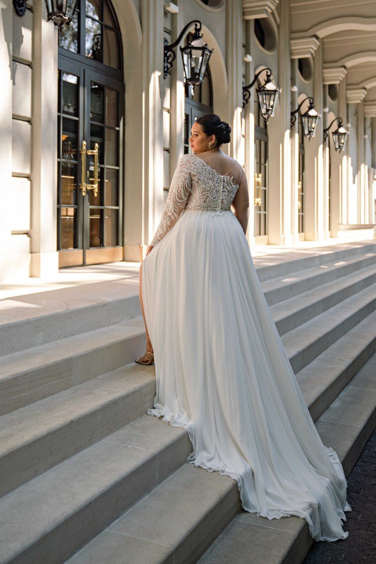 Plus Size Off One Shoulder Wedding Dress with Long Sleeves - Aline Wed WonderlandByLilian Plus Size Off One Shoulder Wedding Dress with Long Sleeves - Aline Wed WonderlandByLilian