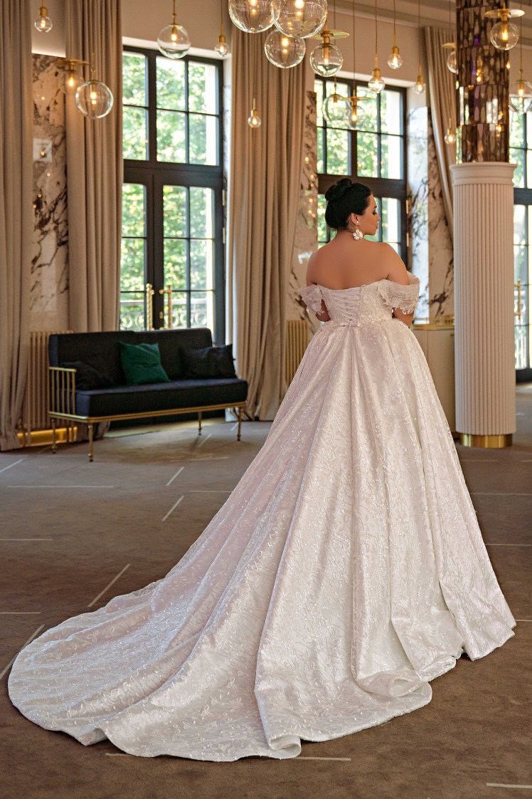 plus size lace off the shoulder dress Vintage Off The Shoulder Lace Plus Size Wedding Dresses Long Sleeves US14W / Custom Color