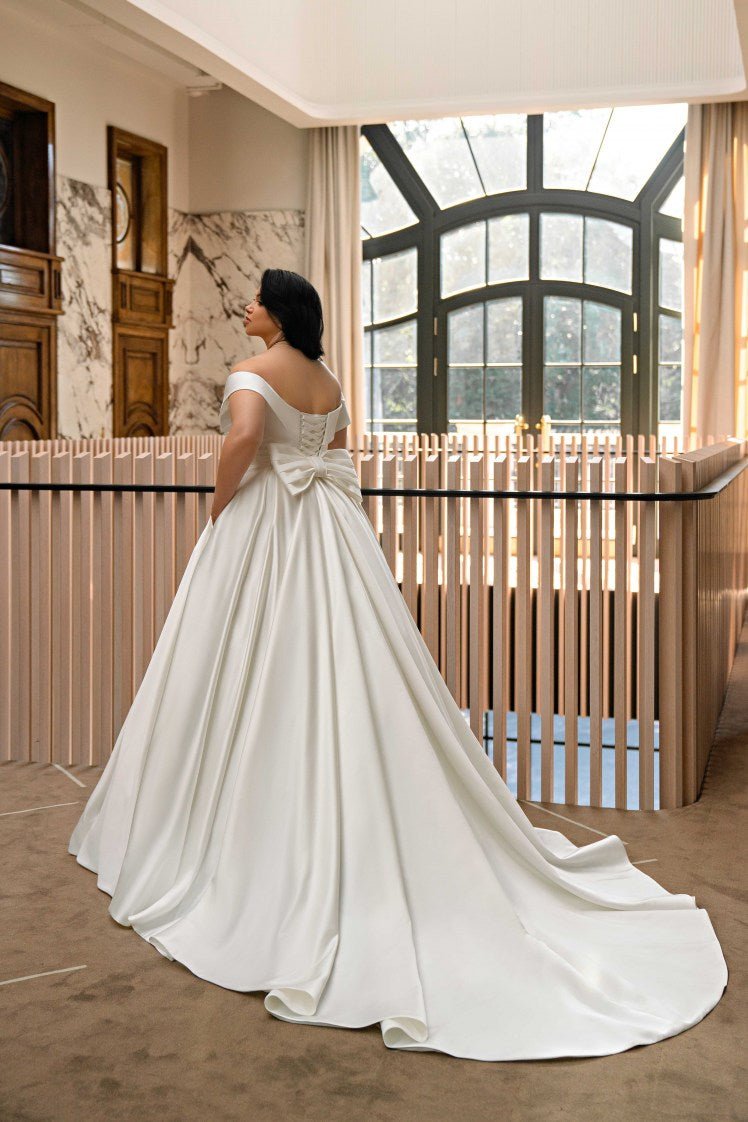 Plus Size Simple Satin Wedding Dress with Corset Back - Off the Should WonderlandByLilian Plus Size Simple Satin Wedding Dress with Corset Back - Off the Should WonderlandByLilian