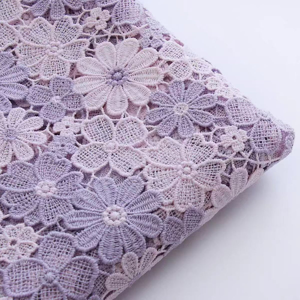 Powder Purple Milk Silk 3D Embroidered Hollow Floral Lace Fabric - WonderlandByLilian