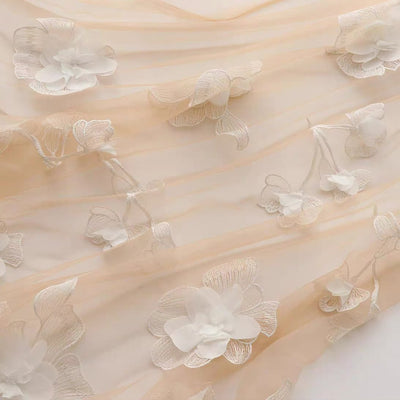 Premium Semi - Transparent White 3D Floral Embroidered Tulle Fabric - WonderlandByLilian