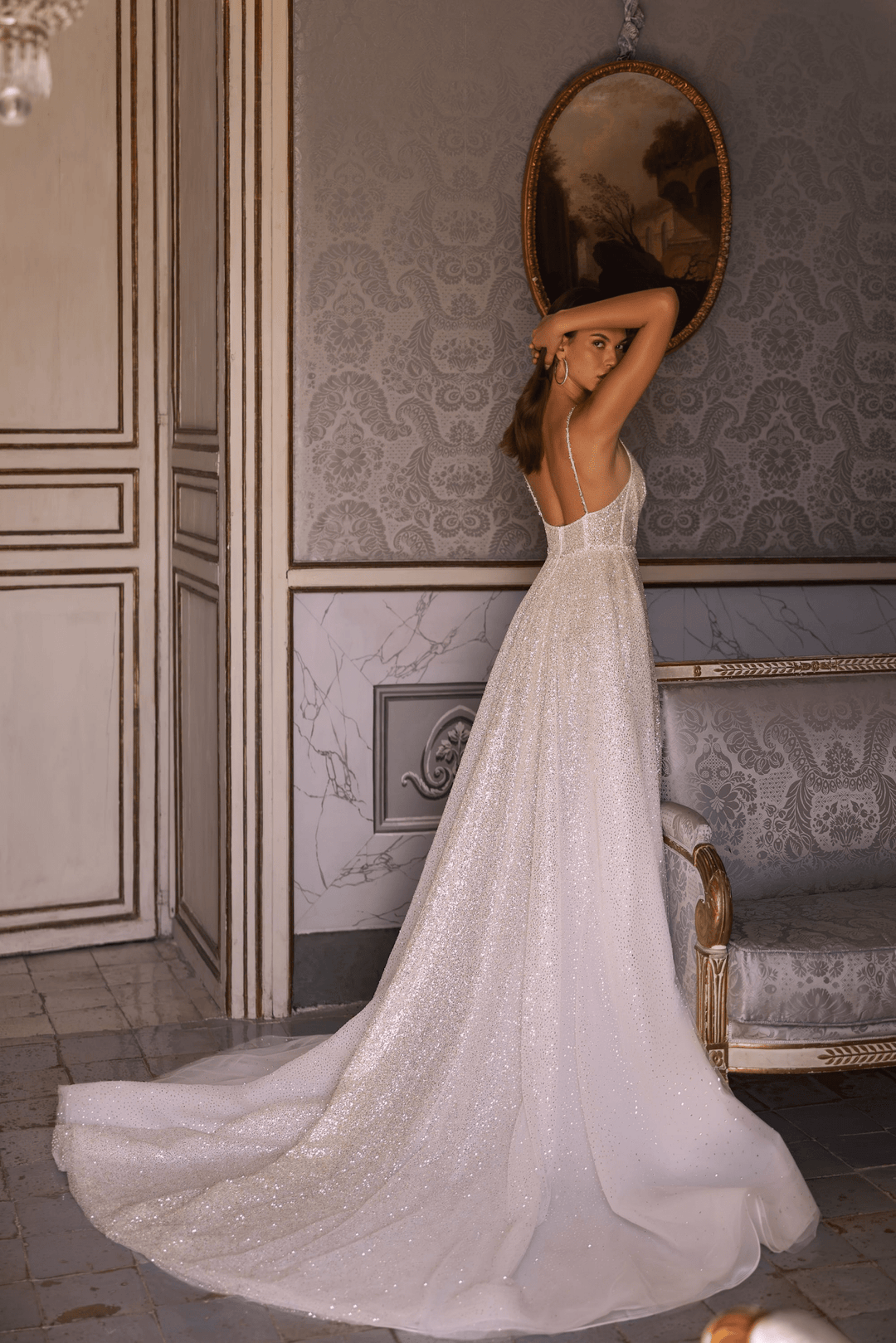 Pretty Sequin Dress and Glittering V-Neck Wedding Dress with Slit – White Sequin Dress and Designer Sequin Gown Plus Size - WonderlandByLilian