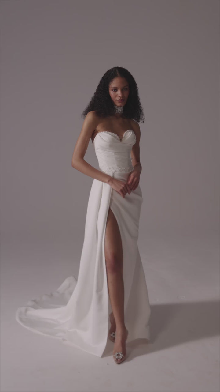 White Strapless Sweetheart Wedding Gown with High Slit and Floor-Length Train - Plus Size