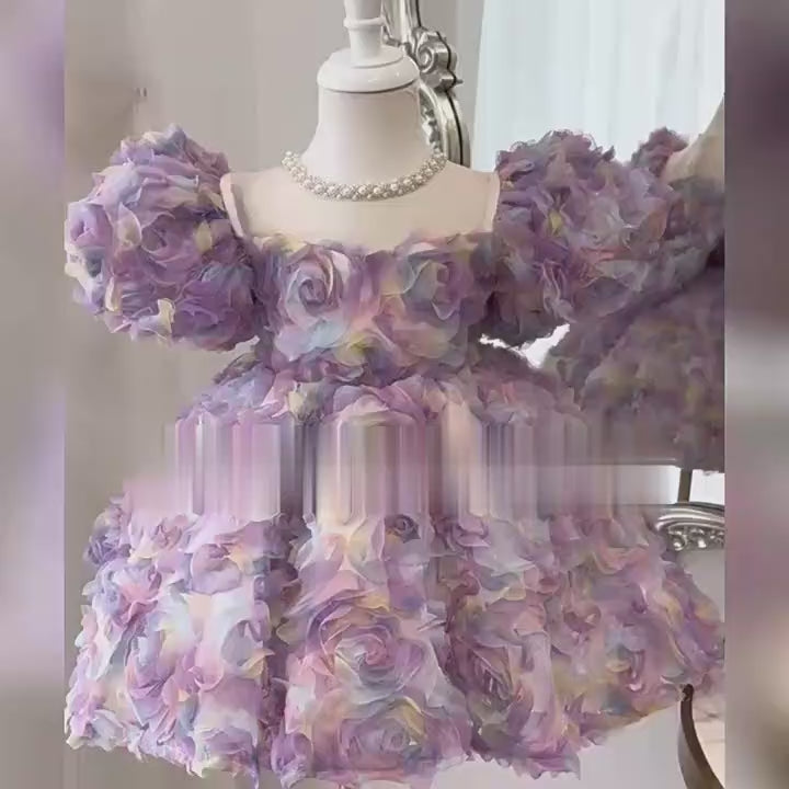 Whimsical Pastel Floral Princess Dress -  Flower Girl Dress with Pearl Accents – Plus Size