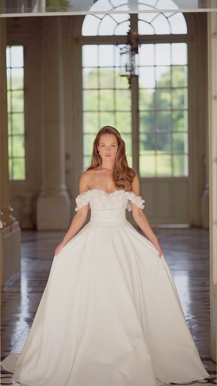 Elegant Ivory A-Line Dress for Wedding - Princess Wedding Dress - Off-Shoulder Floral Wedding Gown Plus Size