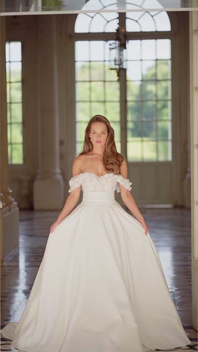 Elegant Ivory A-Line Dress for Wedding - Princess Wedding Dress - Off-Shoulder Floral Wedding Gown Plus Size
