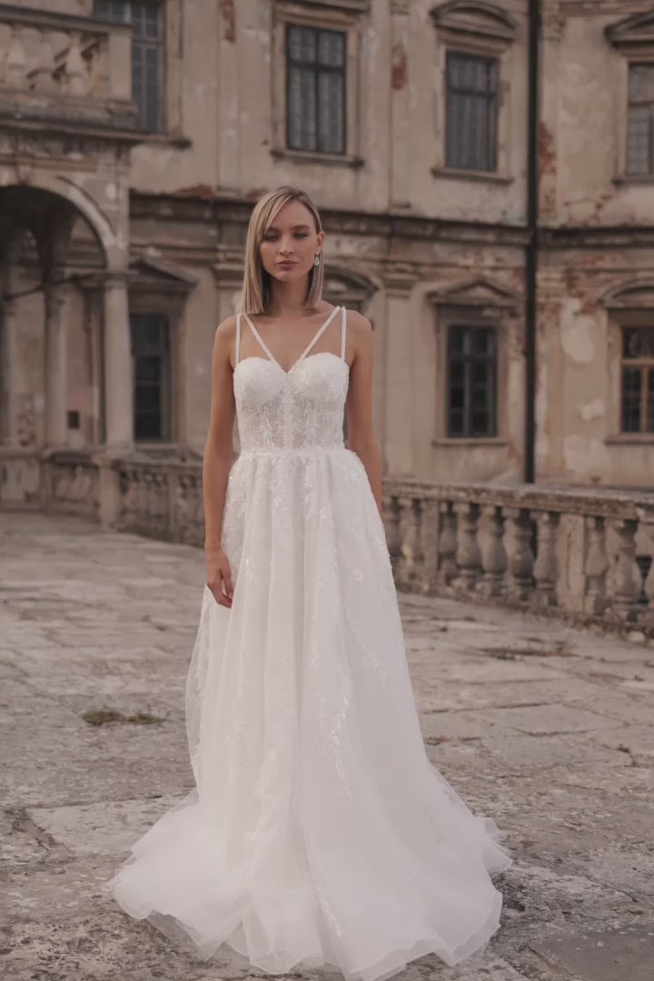 Elegant A-Line Wedding Dress with Heart-Shaped Corset and Sequin Details Plus Size - BRIDGET