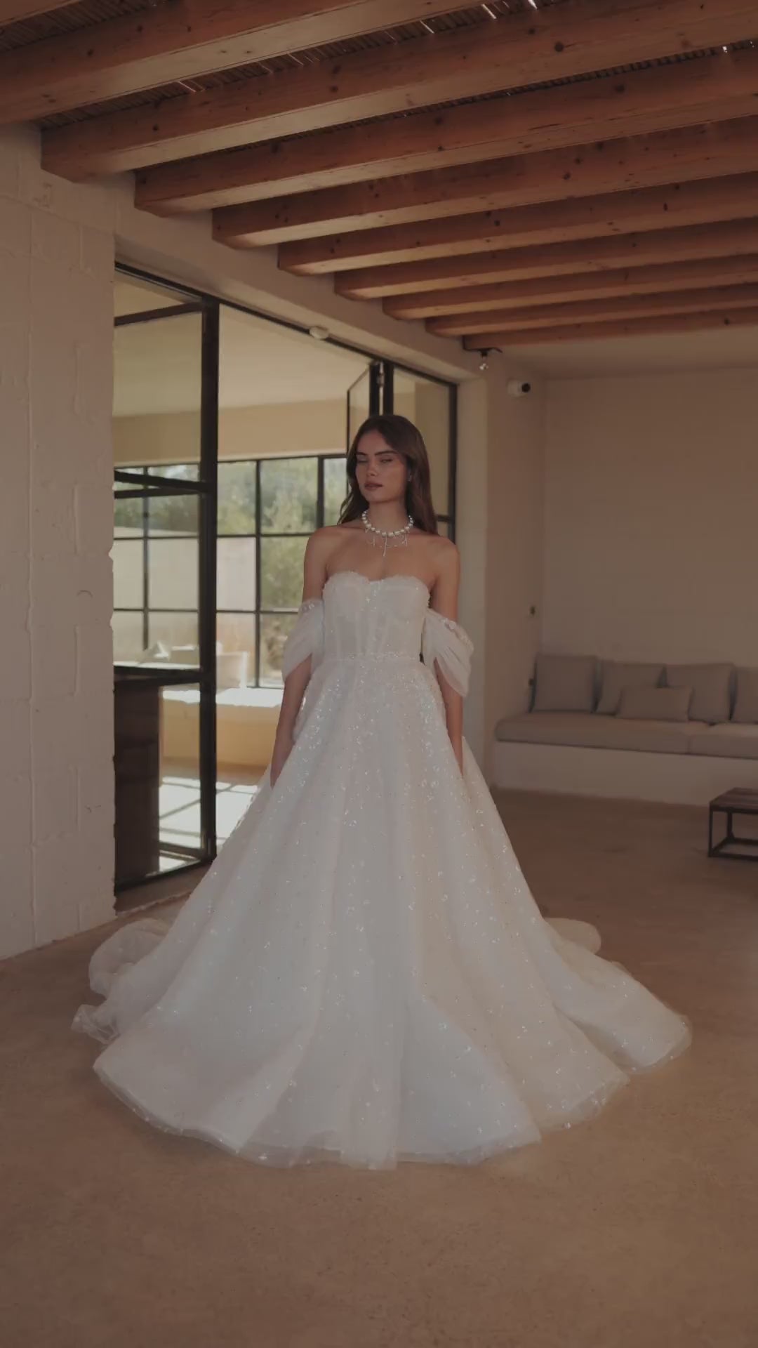 Luxury Sequined Off-Shoulder Wedding Dress with Elegant Train Plus Size