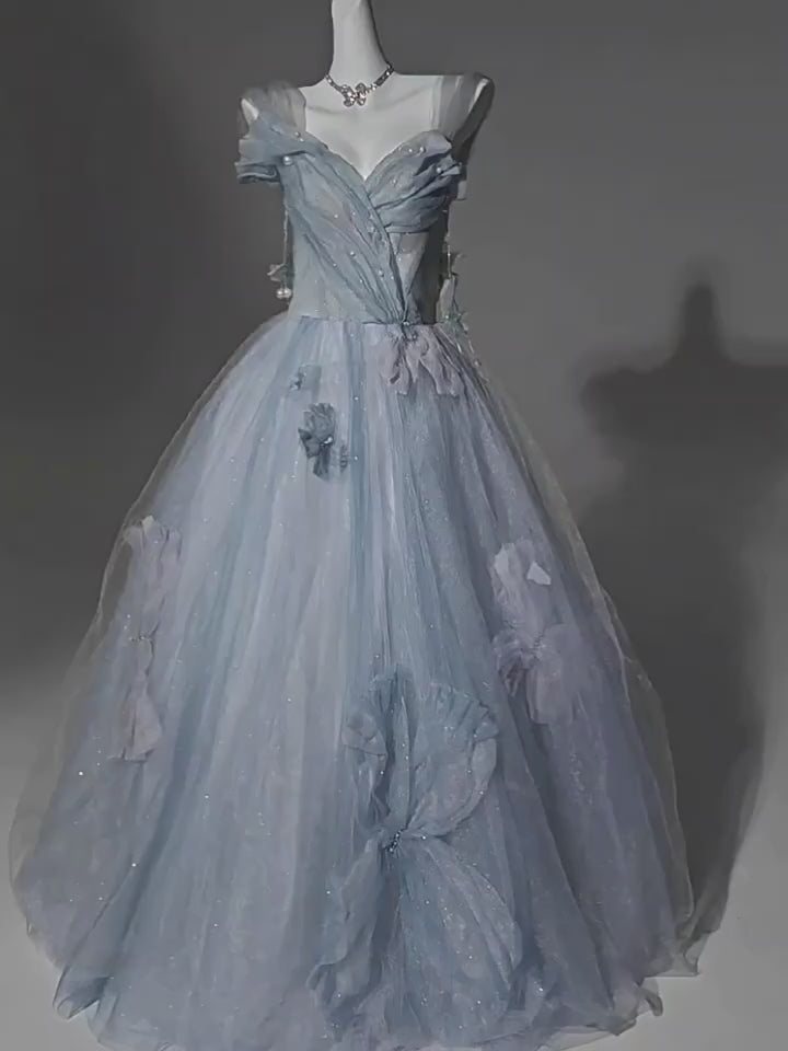 Light Blue Fairy Tale Tulle Gown - Floral Corset Back Wedding Dress Plus Size