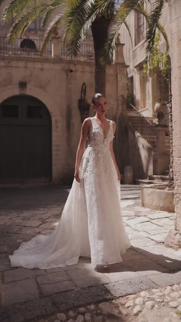 green emerald velvet dress Nikita Y22051 Modern Floral Boho Lace Wedding Dress by Sophia Tolli