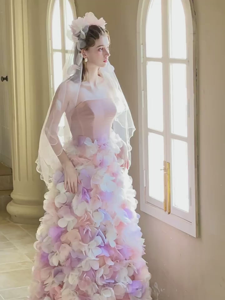 Purple and Pink Strapless Evening Dress – Floral Evening Dress with Corset Back Plus Size