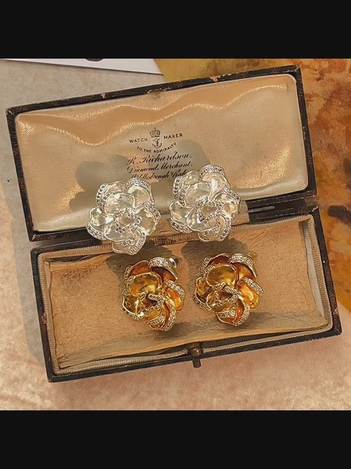 Whispers of Rose – Vintage Silver Camellia Earrings - La Vie en Rose