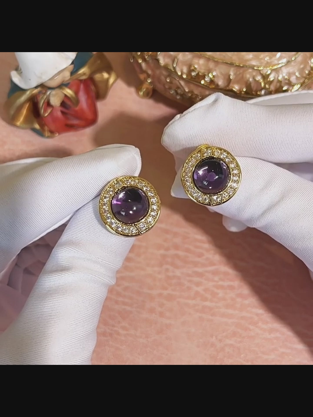 Whispers of Amethyst – Handmade Vintage-Style Purple Glass Cabochon Earrings - Purple Star Ring